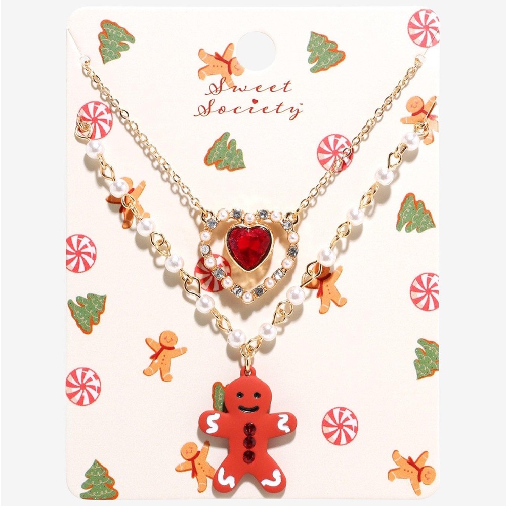 Sweet Society Gingerbread Heart Pearl Necklace Set‎ Hot Topic Christmas Winter